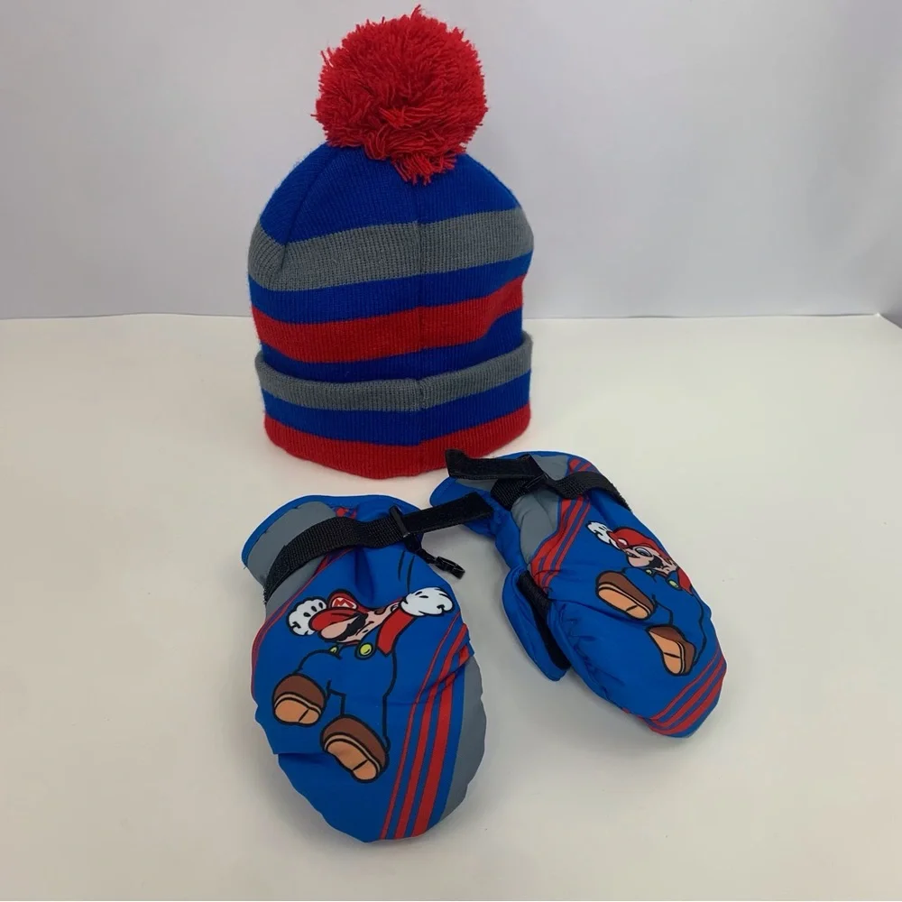 Super Mario Hat and Mittens Winter Set Big Kid Boy or Girl Child Size 5, 6